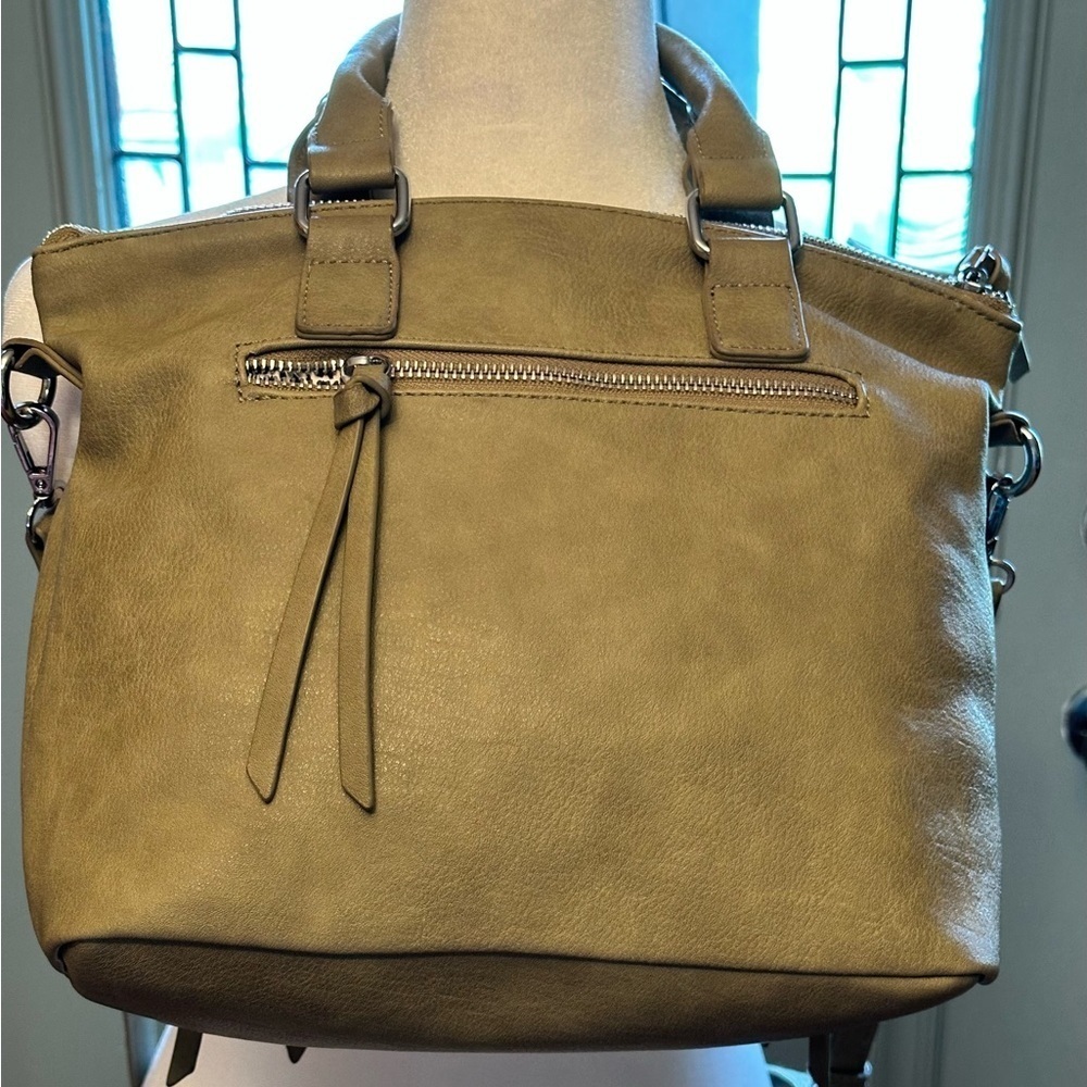 Antik Kraft Shoulder Bag Removable Crossbody Strap Greenish/Tan Studs Zipper - Picture 2 of 16